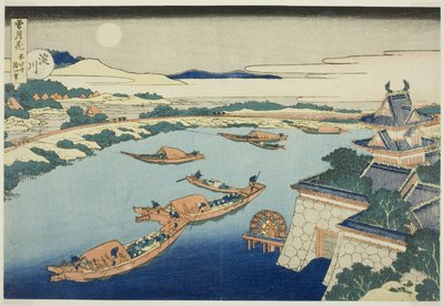 Mondlicht am Yodo-Fluss (Yodogawa), aus der Serie "Schnee, Mond und Blumen (Setsugekka)" von Katsushika Hokusai