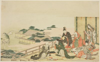 Sechs unsterbliche Dichter bereiten sich auf das Tanabata-Fest vor von Katsushika Hokusai