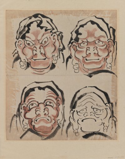 Skizze von vier Gesichtern von Katsushika Hokusai