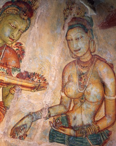 Apsaras, himmlische Nymphe, die Blumen anbietet, Fresko, befestigte Zitadelle von Sigiriya (UNESCO-Welterbeliste) von Alec Hunter
