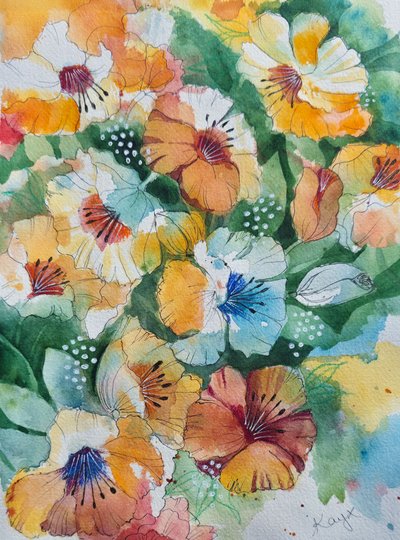 Lebhafte Aquarell-Stiefmütterchen von Kay Shanley