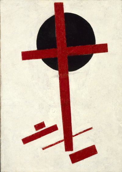 Mystischer Suprematismus (schwarzes Kreuz auf rotem Oval) von Kazimir Severinovich Malevich