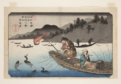 Nr. 55, Kodo: Kormoranfischerboote auf dem Nagae-Fluss von Keisai Eisen