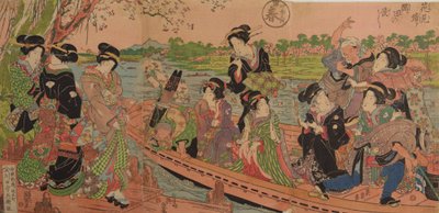 Fähre auf dem Sumida-Fluss / Hanami gaeri sumida no watashi, aus der Serie: Vier Jahreszeiten; Frühling von Keisai Eisen