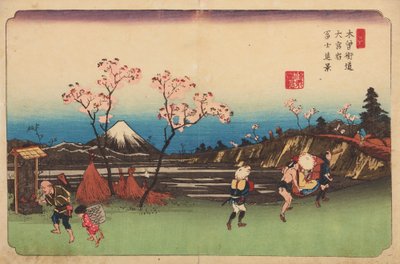 Omiya, rosa Bäume an der Straße, Tafel 5. aus der Serie: Neunundsechzig Stationen der Kisokaido-Straße von Keisai Eisen