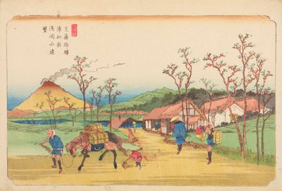Panorama des Asma-Berges von Urawa / Urawa no shuku Asamayama ento, Tafel 3. aus der Serie: Kisokaido-Straße / Kisoji-no eki von Keisai Eisen