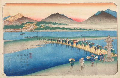 Überquerung des Flusses Shinjugawa in Honjo, Tafel 10 aus der Serie: Die Kisokaido Straße von Keisai Eisen