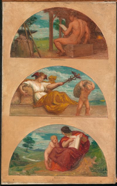 Der Fortschritt der Zivilisation: Die Schmiede, Handel und Bildung (Wandbildstudie, State Capitol, Des Moines, Iowa) von Kenyon Cox