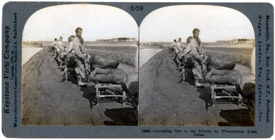 Salztransport ins Landesinnere mit Schubkarrenbahn, China, 1906 von Keystone View Company