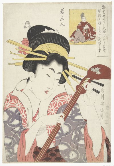 Frau mit Shamisen von Kikugawa Eizan