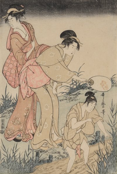 Glühwürmchen fangen unter einem Weidenbaum (rechts) von Kitagawa Utamaro