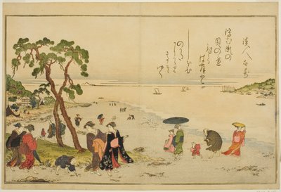 Muscheln sammeln bei Ebbe, aus dem illustrierten Buch "Geschenke der Ebbe (Shiohi no tsuto)" von Kitagawa Utamaro