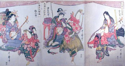 Kintaro, Urashimataro und Momotaro, aus dem Triptychon "Set of Three Sake Cups for the First Month (Tarozuki mitsugumi sakazuki)" von Kitagawa Utamaro