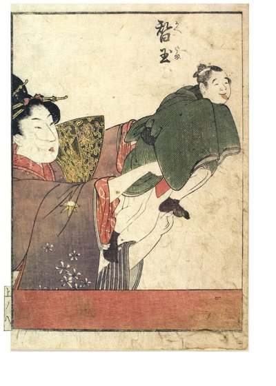 Marionettenszenen mit männlichen und weiblichen Manipulatoren (Holzschnitt auf Papier) von Kitagawa Utamaro