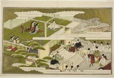 Neujahr am Hof, aus der illustrierten Kyoka-Anthologie "Der junge Gott Ebisu (Waka Ebisu)" von Kitagawa Utamaro