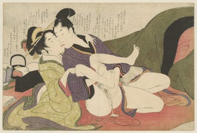 Prostituierte küsst jungen Mann von Kitagawa Utamaro