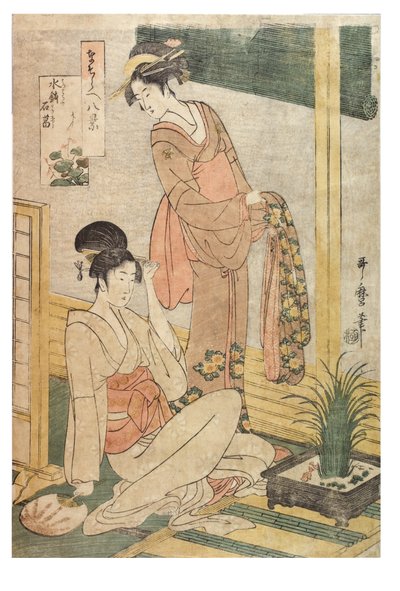 Kalmus und Felsen in einem Wasserbecken aus der Serie Nachahmungen der Acht Ansichten, ca. 1797-1798 (Holzschnitt auf Papier) von Kitagawa Utamaro