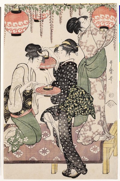 Teestubenmädchen unter einem Wisteria-Spalier, 1795 von Kitagawa Utamaro
