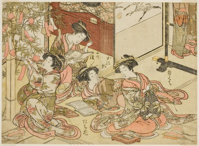 Kurtisanen von Shin Kanaya, aus der Serie "Spiegel der schönen Frauen der Vergnügungsviertel (Seiro bijin awase sugata kagami)," Bd. 2 von Kitao Shigemasa
