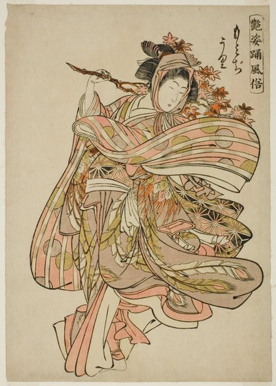 Betrachtung von Ahornblättern (Momijigari), aus der Serie "Tanzbräuche fesselnder Figuren (Adesugata odori fuzoku)" von Kitao Shigemasa