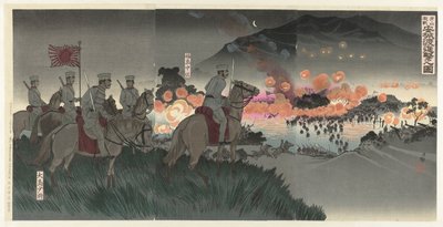 Die heftige Schlacht bei Asan, Angriff über den Ansung-Fluss von Kobayashi Kiyochika