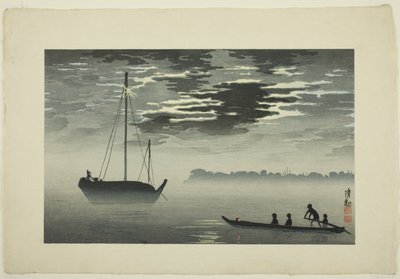 Mondlicht durch die Wolken vor der Küste von Haneda von Kobayashi Kiyochika