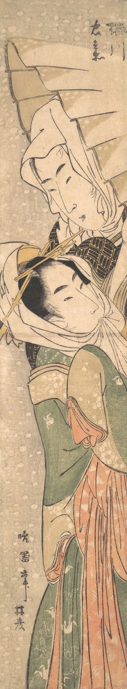 Mädchen und Liebhaber im Schnee, frühes 19. Jahrhundert von Koikawa Harumasa