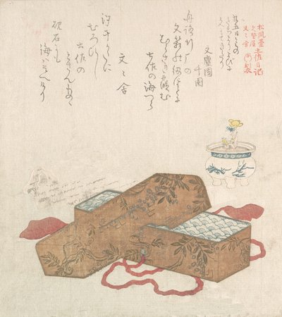 Briefkasten mit Brief und Topfblume von Kubo Shunman