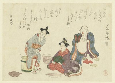 Frau auf der Toilette und zwei populäre Götter von Kubota Shunman
