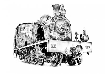 Klassische Dampflok Skizze von Kulik