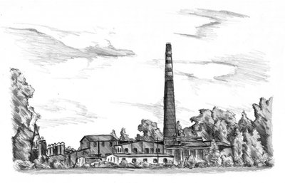Vintage Fabrik Skizze von Kulik