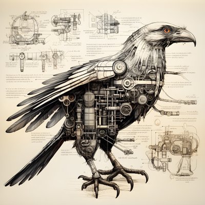 Dampfmechanische Vogel Blaupausen von Da Vinci 2 von Kurt Heppke