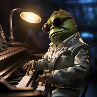 Elton John als Frosch mit Sonnenbrille und Klavier von Kurt Heppke