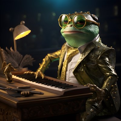 Elton John als Frosch mit Sonnenbrille und Klavier von Kurt Heppke