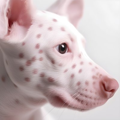 Faszinierende Nahaufnahme von Schwein rosa auf weißem Tier Dalmatinerflecken im Moiré-Muster von Kurt Heppke