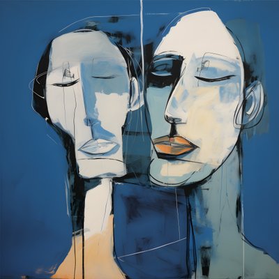Zwei Köpfe vor blauem Hintergrund von Kurt Heppke