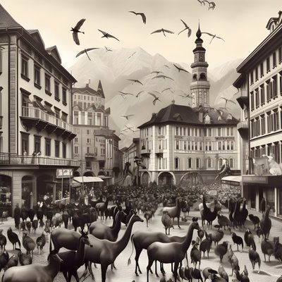 Innsbruck in einer alten Fotografie mit eleganten Zebras, Möwen, Affen und Tonfiguren. 4 von Kurt Heppke