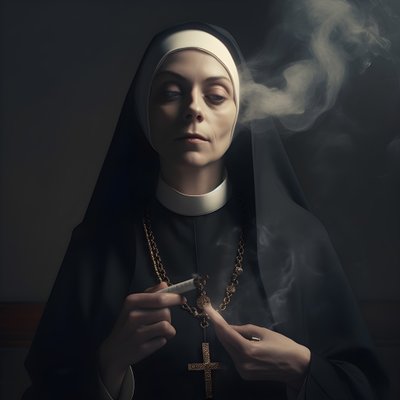Nonne mit Diamantkette raucht eine Rolle Zigarre 2 von Kurt Heppke