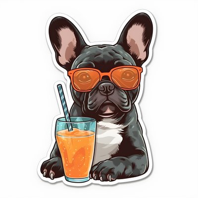 Aufkleber, coole französische Bulldoggen, trinken einen Cocktail von Kurt Heppke