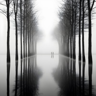 schwarz-weiß Fotos von Bäumen auf dem Wasser von Kurt Heppke