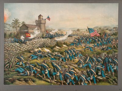 Angriff der 24. und 25. farbigen Infanterie und Rettung der Rough Riders auf dem San Juan Hill, 2. Juli 1898 von Kurz and Allison