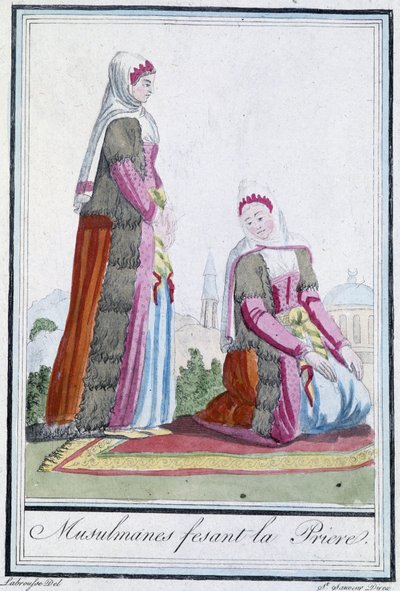 Muslime beim Gebet - in „Enzyklopädie der Reisen“ von J. Grasset St Sauveur, ed. Deroy, Paris von L.F. Labrousse