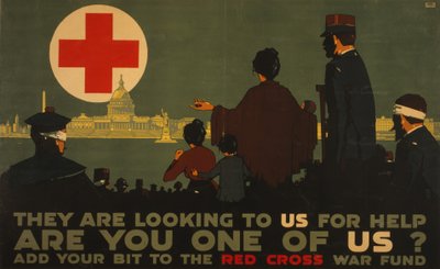 Sie schauen zu uns um Hilfe, Erster Weltkrieg Poster für das Rote Kreuz von L.N. Britton