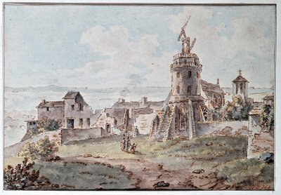 Ein Chappe-Telegraph auf einem Turm, von Goblain, Ende des 18. Jahrhunderts von L. Goblain