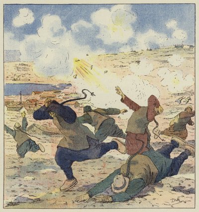 Flucht der Chinesen beim ersten Bombardement von Port-Arthur von L. Malespine