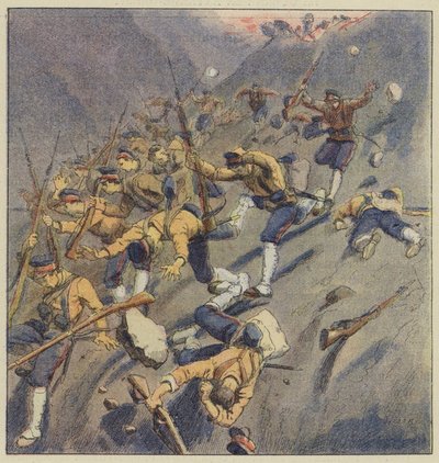 Die Russen schlagen die Japaner im Miaoline-Pass zurück von L. Malespine