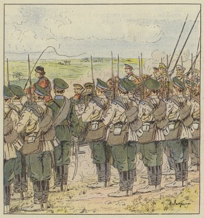 Die russischen Truppen erweisen einem Generaloffizier die Ehre von L. Malespine