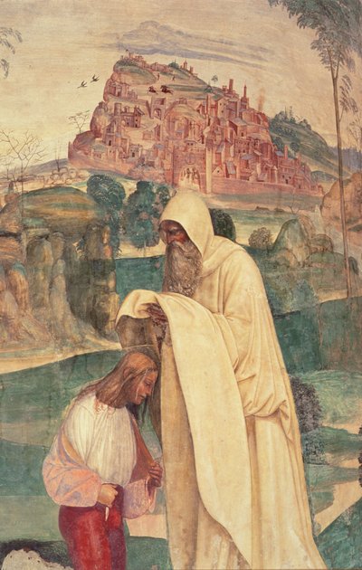 Leben des heiligen Benedikt, Szene 4: Der Mönch Romanus kleidet Benedikt ein von L. Signorelli
