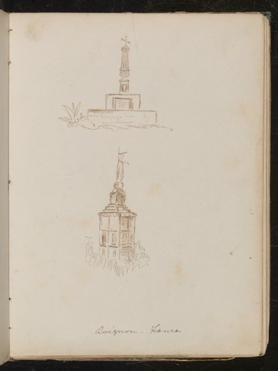 Zwei architektonische Studien von Denkmälern, Standort als "Avignon - Frankreich" notiert von Lady Butler