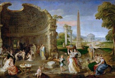 Landschaft mit antiken Ruinen und badenden Frauen von Lambert Sustris